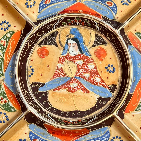 Vintage Japanese Satsuma Pottery Divided Serving Plate Geisha Platter - Picture 5 of 17